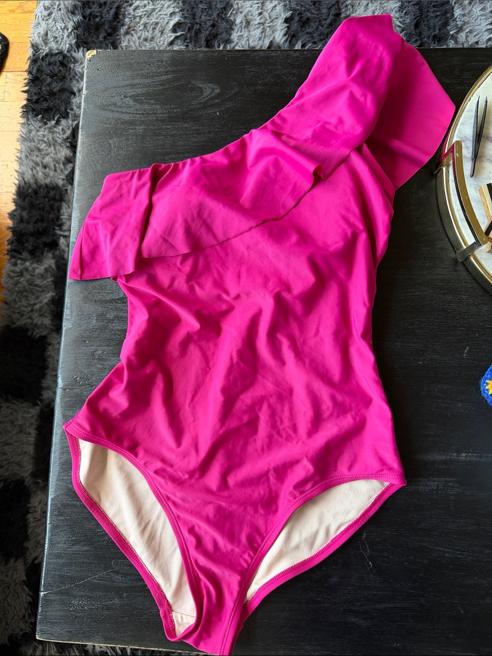 One-Shoulder Fuchsia Swim One-Piece